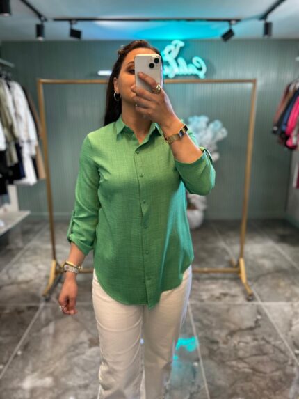 KARTON KETEN DOKULU GÖMLEK YEŞİL