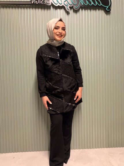 Angora Yelek Model Tunik Pantolon Üçlü Takım